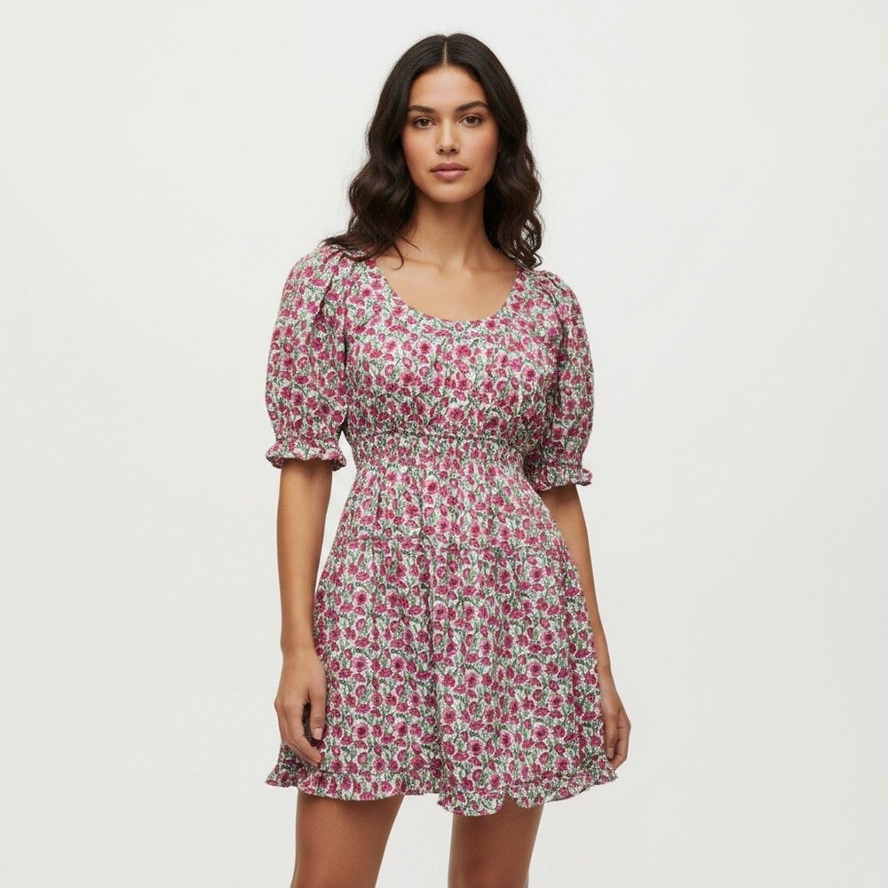 Hyacinth House Ivory Pink Floral Smocked Mini Dress LJ131D XS‎ NWT
